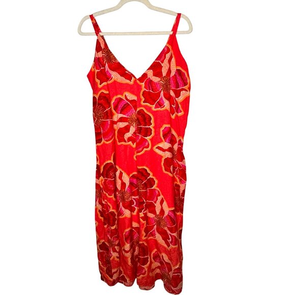 Loft Red Floral Linen/Viscose Midi/Maxi Dress Womens 6P Beachy Flowy - Picture 8 of 12